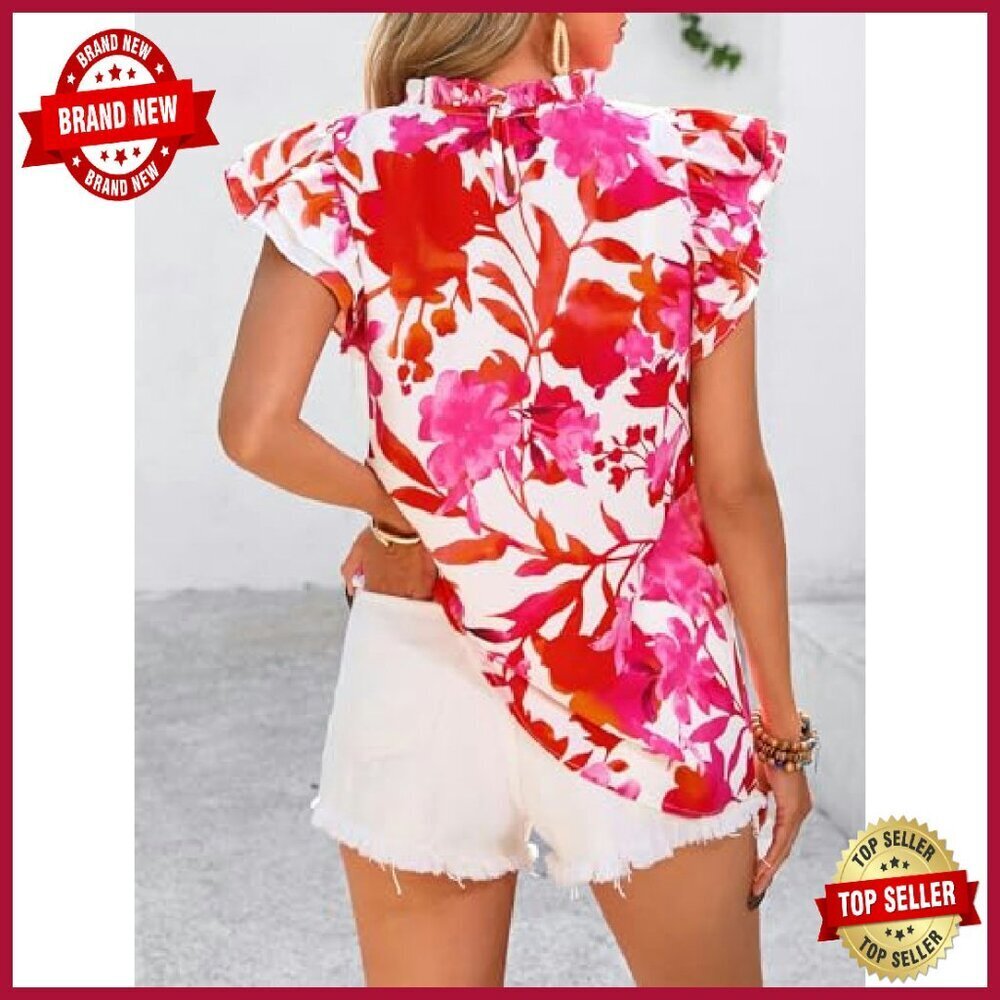 Chiffon Ruffle Blouse with Keyhole Back, Lightweight Summer Top - Picture 5 of 8